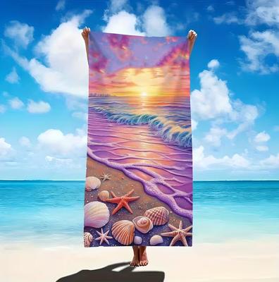 Seaside Purple Sunset Beach Towel Ultra-fine Fiber Soft and Absorbent Lightweight Quick Drying Super Absorbent Towel Pool Towel