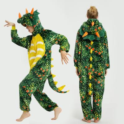One-piece Cartoon Dinosuar Pajamas Cosplay Costume Halloween Parties Role-Playing Outfit Thick Flannel