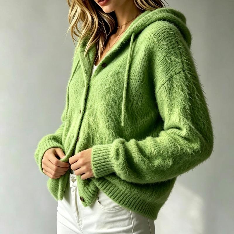 Autumn and Winter Soft Glutinous Imitation Mink Fur Hooded Cardigan Women's Casual Loose Knitted Hooded Jacket Top