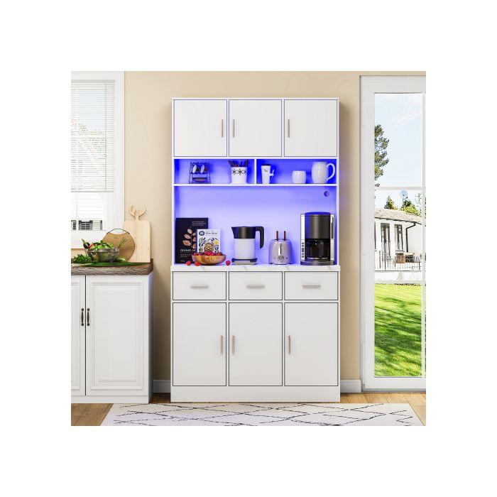 Buffet Multifonctionnel - MUVOE - 100x40x180 Cm - Éclairage LED - 3 Tiroirs - Design Moderne