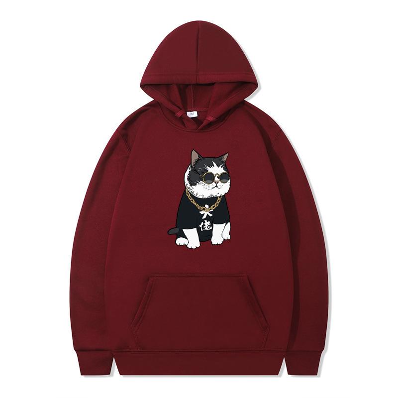 New Animation Boss Cat Print Autumn and Winter Men and Women Sweater Hoodie
