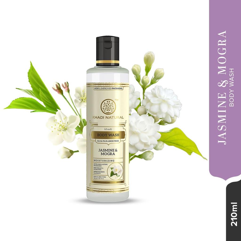 Khadi Natural Jasmine & Mongra Herbal Body Wash 210 Ml Hydrating Shower Gel For Soft Smooth Skin All Skin Types