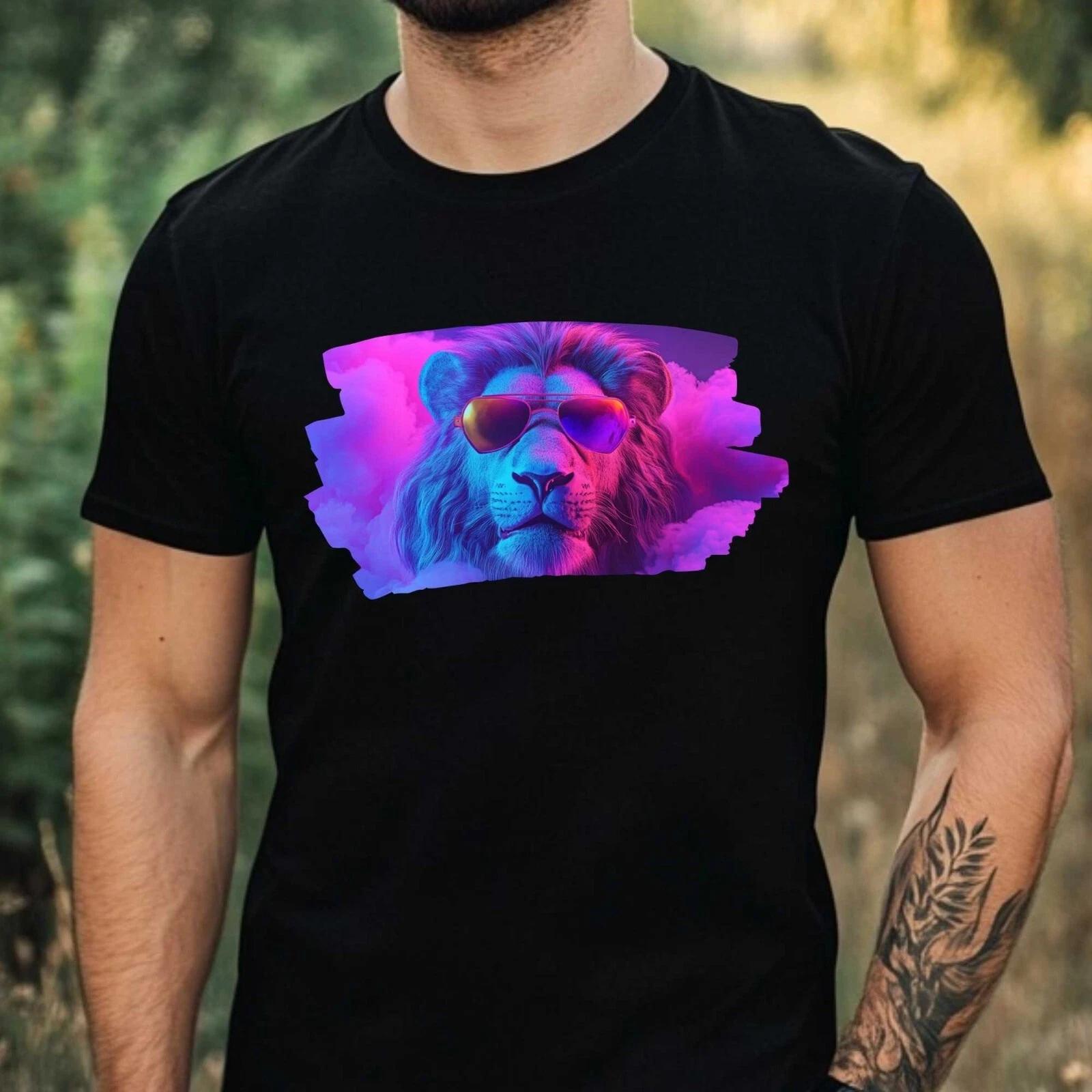 T-Shirt Herren Vaporwave Löwe Motiv Baumwolle Größe XS bis 5XL M