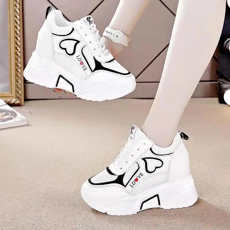 Spring and Autumn New Interior Height Boosting Shoes with Breathable Mesh Casual Thick Bottom Sponge Cake Shoes
