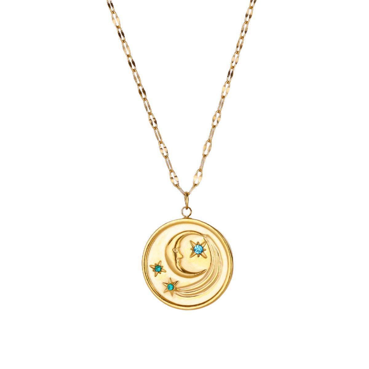 

Star&Moon Coin Pendant Necklace For Women Cute Fashion Gold Color Stainless Steel Round Star&Moon Necklace Sweet Jewelry Gifts