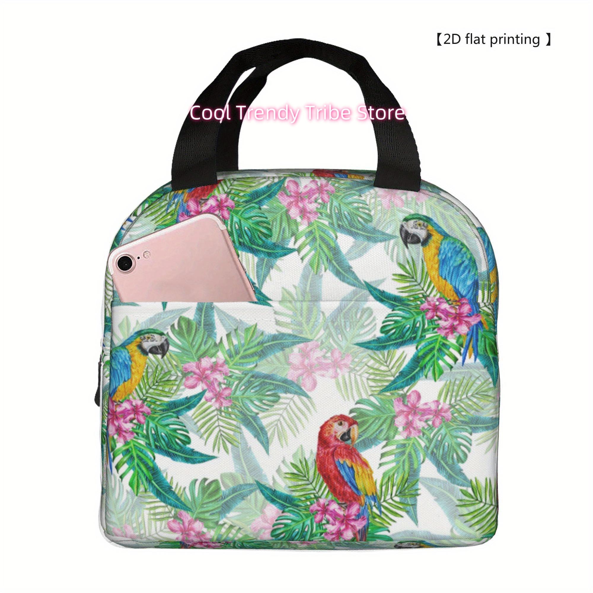 1pc Tropical Parrot & Floral Print Reusable Cooler Bag - Durable Polyester Insulated Lunch Tote with Top Handles, Non-Food Conta One Size