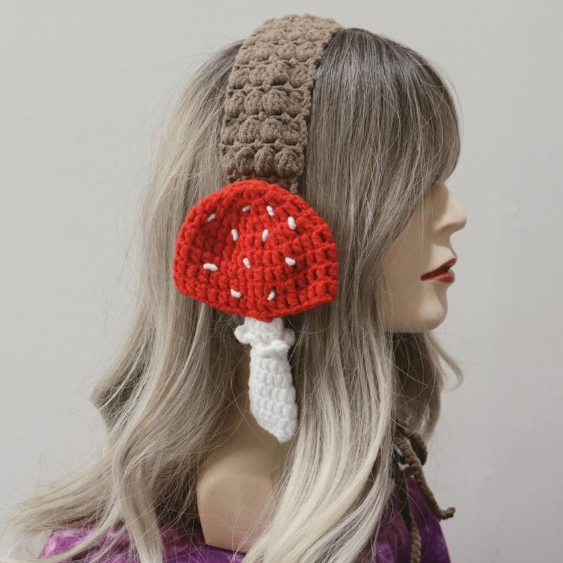 Handmade Crochet Mushroom Hairband Ear Warmer For Women Girl Soft Cotton Hair Accessory For Daily Use Special Event