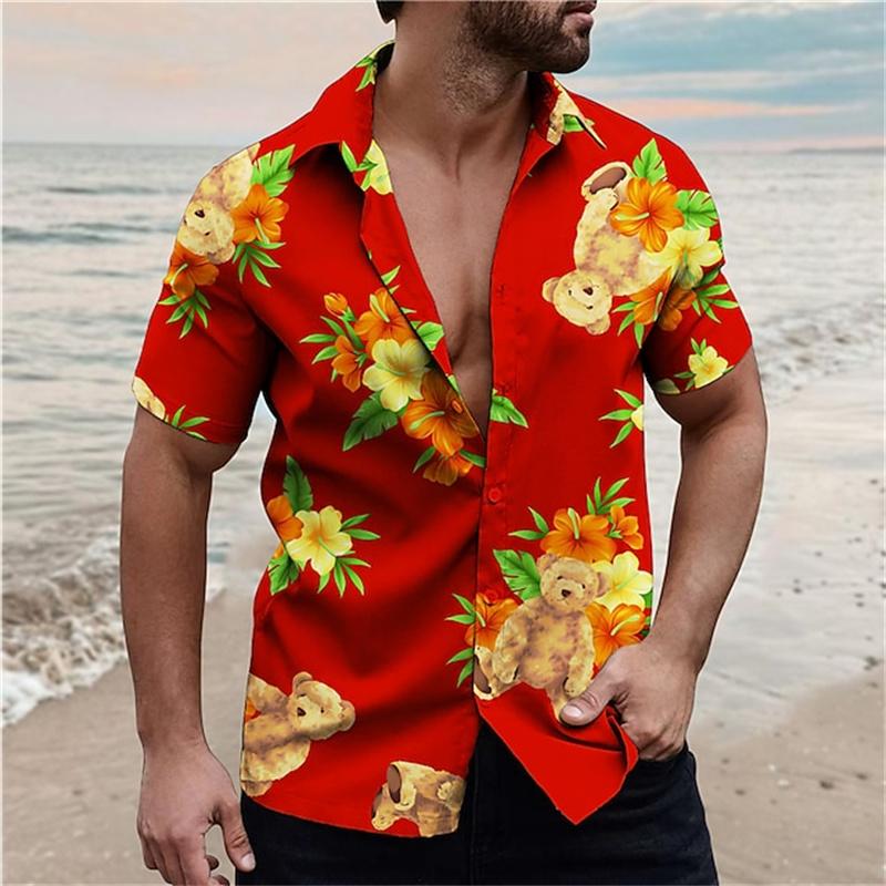 Men's Beach Parrot Printed Shirts Hawaii Breathable Shirts Summer Single Breasted Short Sleeved Shirts Comfortable Men's Shirts