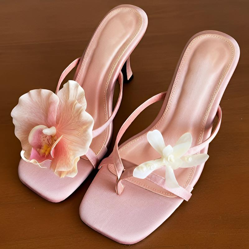 

Женские летние новые атласные босоножки с асимметричными цветами ручной работы, на тонком каблуке, полузакрытые, на высоком каблуке, банкетные 38 розовый