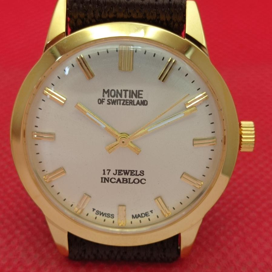 HAND-WINDING SWISS MONTINE 17-JEWELS MENS SILVER DIAL WRIST WATCH A421129-2
