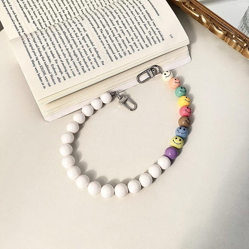 INS wind acrylic beads colored smiley face anti-lost lanyard diagonal span hand carry fashion chain mobile phone chain