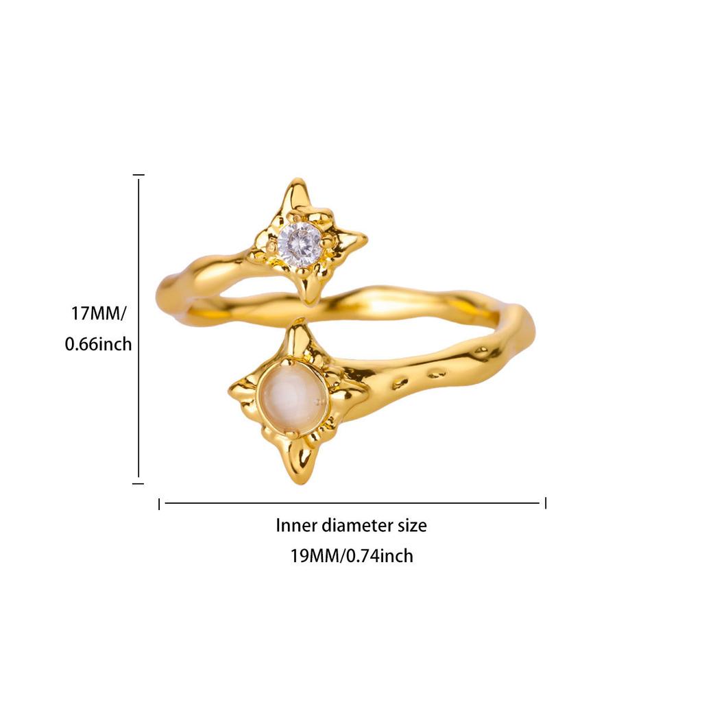 Liquid Texture Irregular Star Light Moonstone Open Ring Women's Niche High-end Design Personalized Index Finger Ring
