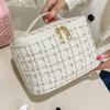 Chic Tweed Cosmetic Makeup Bag Large Capacity Handbag Travel Toiletry Organizer Portable Pouch For Women