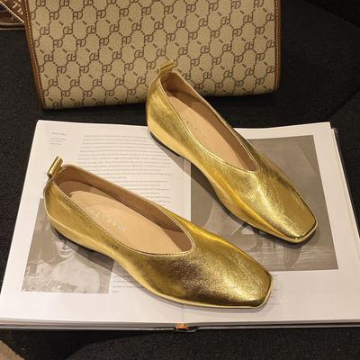 Women's Loafers Leather Luxury Shoes Grade Silver Heels Gold Pumps Square Toe Elegant Mary Janes Shoes Women Single Shoe