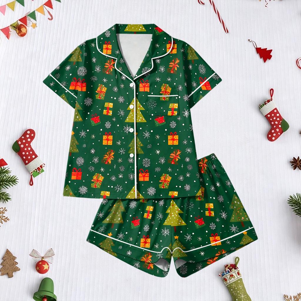 Women's 2 Piece Christmas Print Short Sleeve Casual Shorts Set