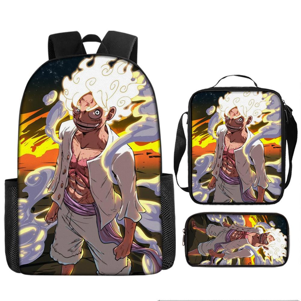 One Piece Cartoon Anime Rucksack Leichte Ergonomische Schultasche für Grundschüler Umhängetasche Federmäppchen Set