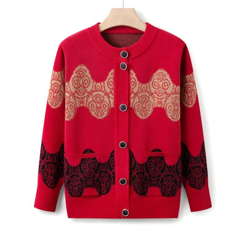 Oma Herbstpulloverjacke Mittleres Alter Rundhals Strickjacke Oberteil Weiblich Alter 0 Mama Strickpullover