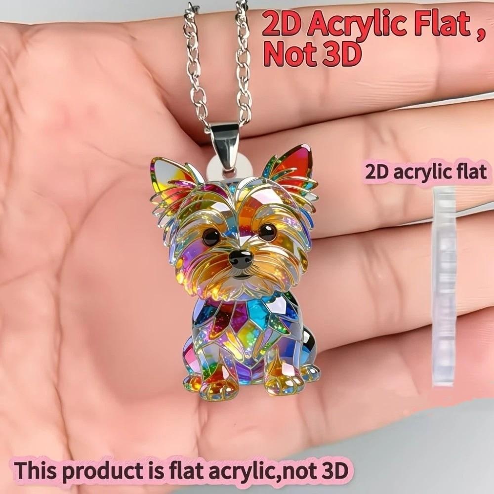 2D Flat Yorkshire Terrier Necklace Acrylic Long Sweater Chain Creative Dog Pendant Necklace Girl