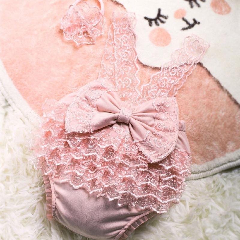 Photoshooting Props for Baby Shower Gift Newborn Costume Flower Headband Bowknot Lace Romper Dress Photography Clothing