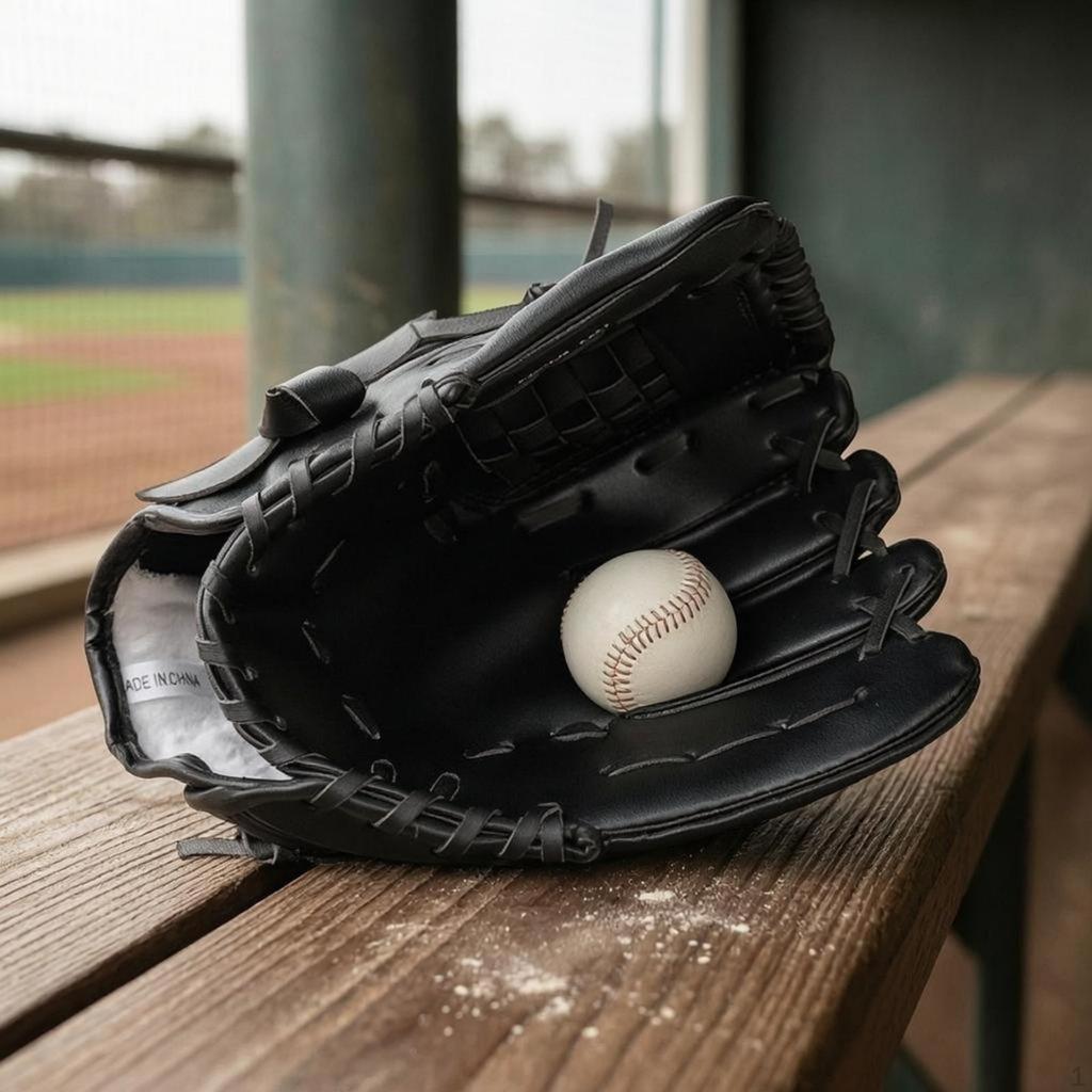 Baseball Glove PU Leather Fielding Deep Pocket Athletic Gear 10.5 Brown W Ball
