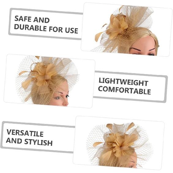 BESPORTBLE Bandeau Fascinator et Pince à Cheveux Filet Chapeau de Mariage pour Femmes Fête de Cocktail Fête du Thé Église Occasion Spéciale Accessoires Doré