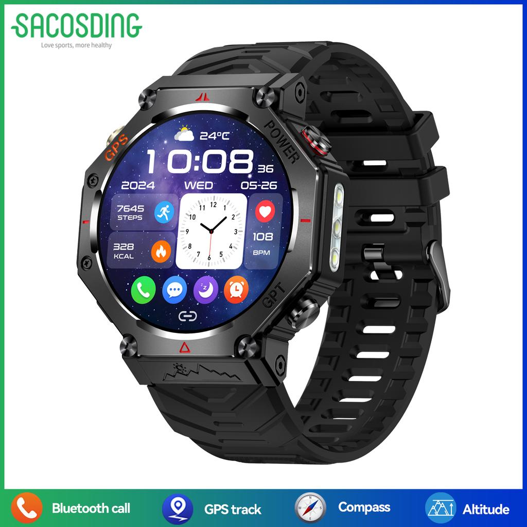 New Ai ChatGPT GPS Smart Watch Men 530mAh Bluetooth Call IP68 Waterproof Outdoor LED Flashlight Compass Sport Smartwatch 2025