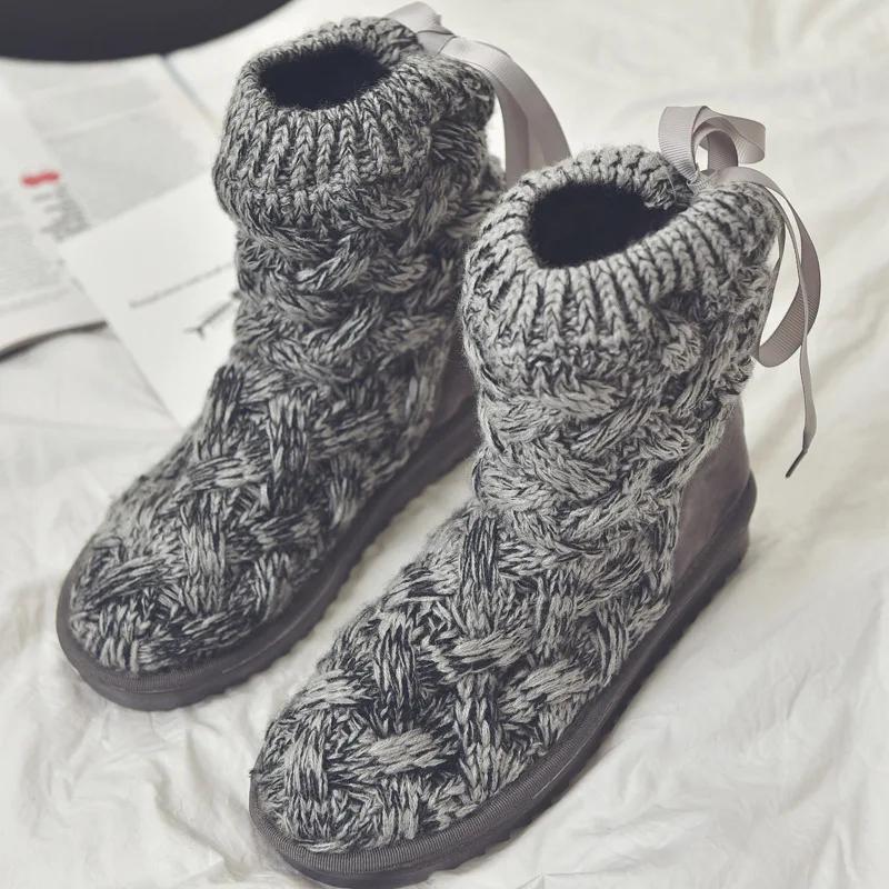 Knitted Woolen Snow Boots Women  Winter Creative Korean Plush Fashion Cotton Shoes Trend Anti Slip Warm Flat Casual Shoes