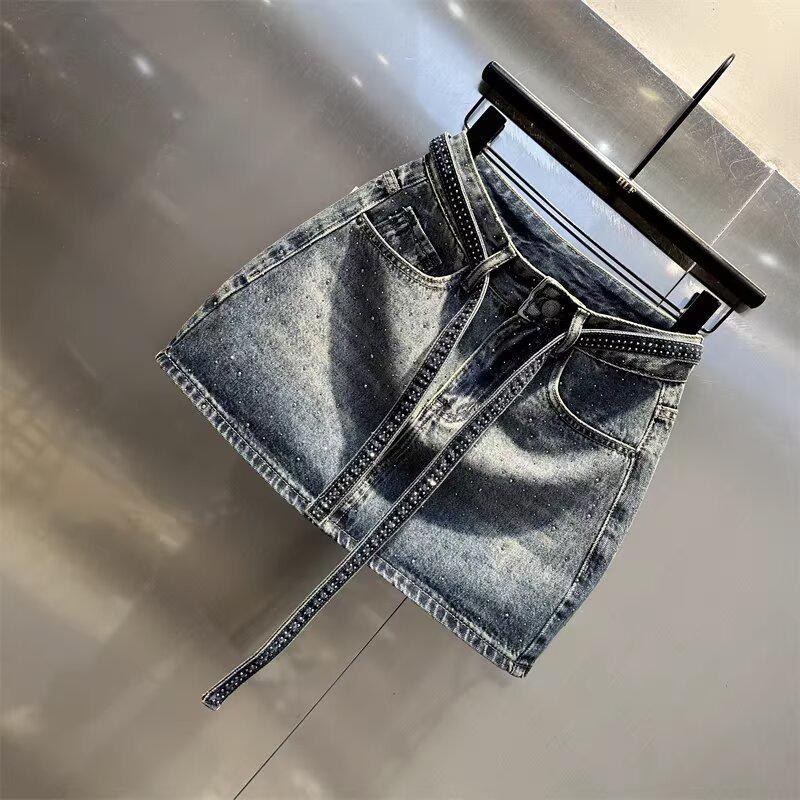 2025 Sommer Trend A-Linien-Rock: Schwere Bohr-Nischen-Design, Damen-Jeans-Shorts mit weitem Bein