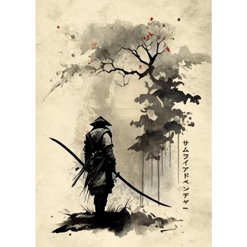 Japanisches Samurai Leinwandgemälde Wandkunst Charakter Poster und Drucke Heimdekorationsbild für Wohnzimmer Schlafzimmer Ästhetisch