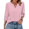 Women Casual V Neck Loose Fit Top Three Quarter Sleeve Button Cuff Blouse Lightweight Comfortable Fabric