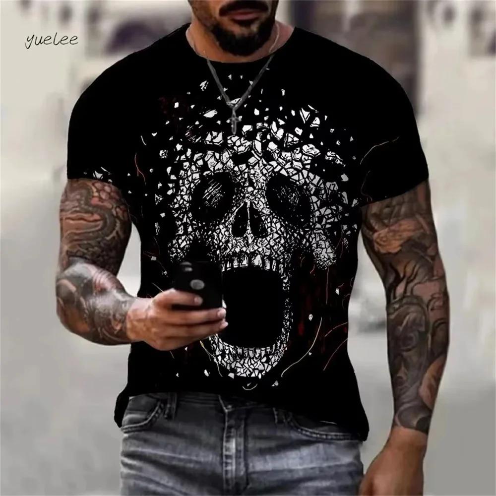 Retro Skull Print Men's Fashion Round-neck Pattern T-shirt