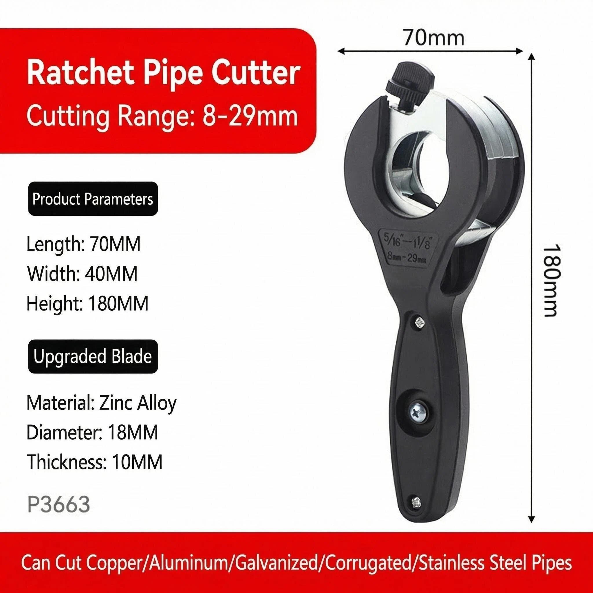 

Ratchet Tube Cutter - Versatile Hand Tool for Copper, Aluminum, Iron, Stainless Steel, PPR & PE Pipes