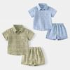 Children's Clothing Summer Boys' Cropped Pants Shirt Outfit Small and Older Children's Short Sleeve Shorts Two-piece Set Kids Gingham Clothes