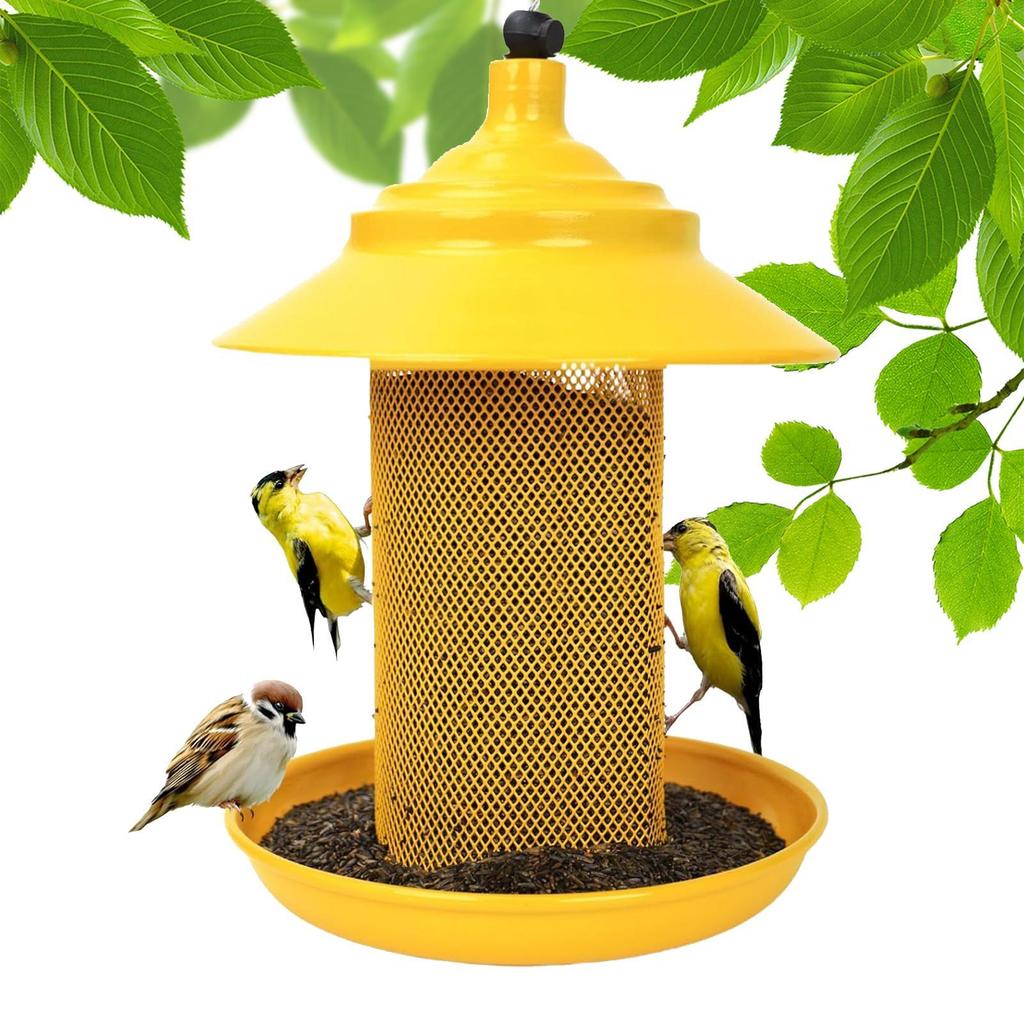 Finch Feeders for Outside Metal Mesh Food Container Tube with Tray Wild Bird Feeders for Yard Patio Balcony Porch Tree Fence
