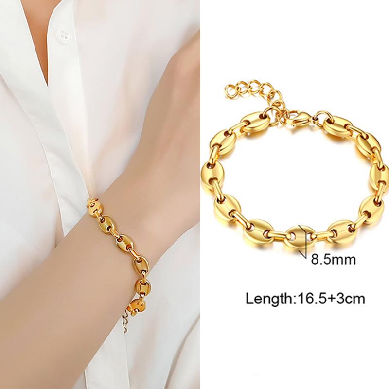 Gold Color Flat Snake Chain Bracelets for Women, Stainless Steel Herringbone Figaro Rope Italian Chain, Length Adjustable
