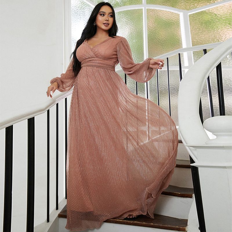 Cross-Border Foreign Trade Amazon European and American Plus-Size Women's Long Luxury Evening Dress for Weddings, Parties, and Banquets