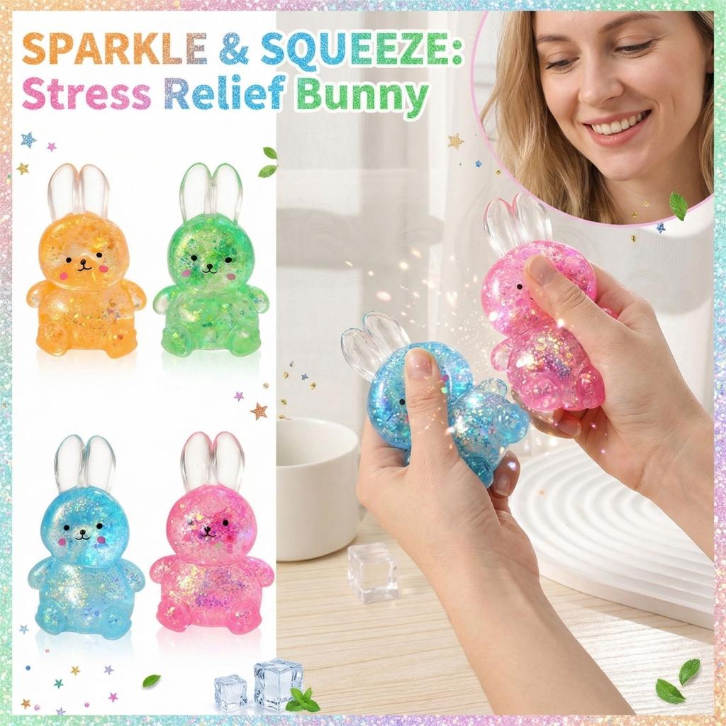 Kawaii Rabbit Squeeze Toy Colorful Bunny Stress Relief Fidget Ball Sensory Toy For Kids Adults Easter Birthday Gift
