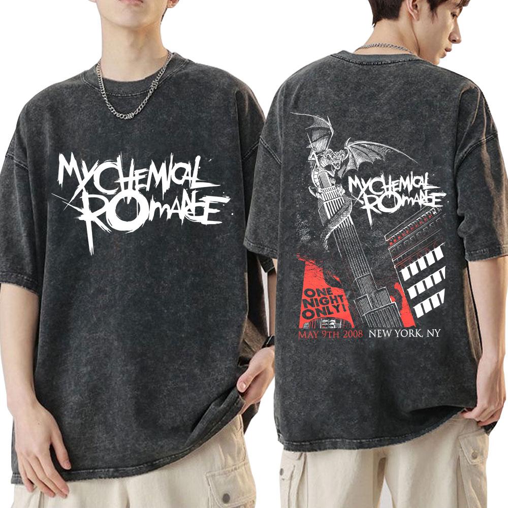 Koszulka Vintage Washed Zespół Rockowy My Chemical Romance Three Cheers for Sweet Revenge Koszulki Gotyckie Męskie Damskie Odzież Koszulki