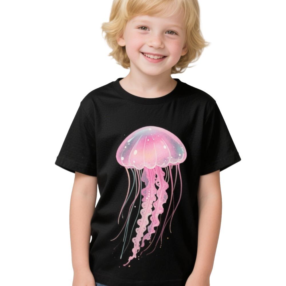 Summer children's casual T-shirt with sea turtle, marine animal print, black short sleeved T-shirt, fashionable cartoon pattern children's T-shirt