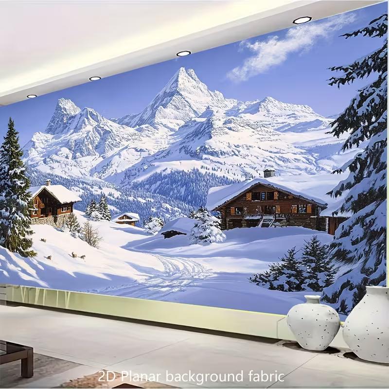Swiss Matterhorn Snow Mountain Backdrop Winter Nature Background for Christmas & New Year Decoration