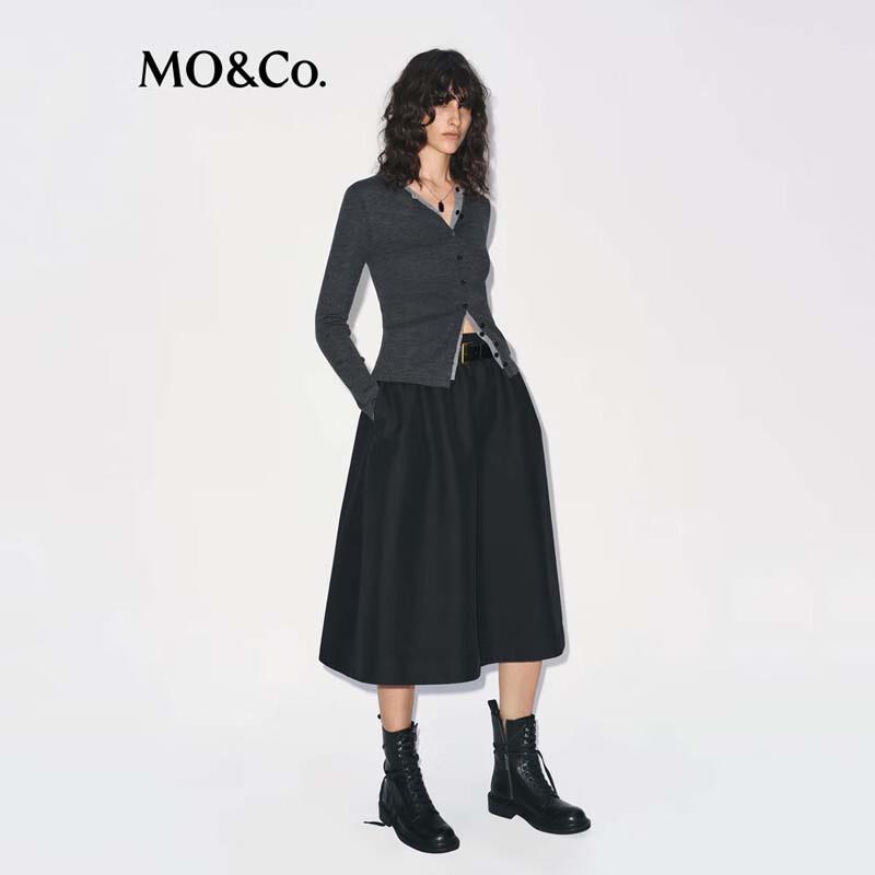 MO&Co. Women's Faux Two-Piece Long Sleeve Wool Cardigan