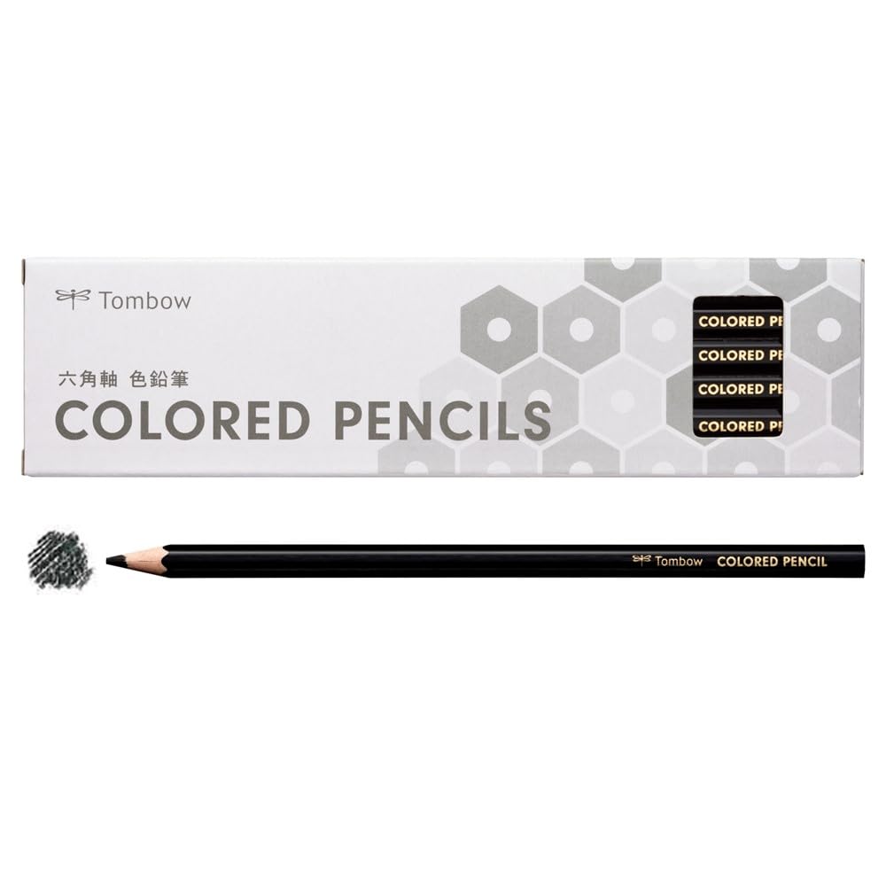 Tombow Colored Single Hexagonal 1 Dozen Pencils, Color, Black, Barrel, (12 pencils), CY-K33