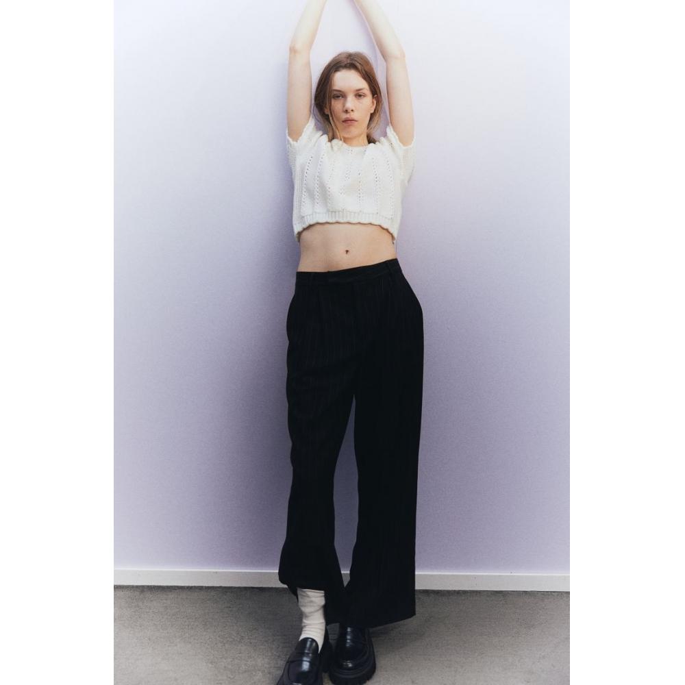 

Текстурированный вязаный топ HM с пышными рукавами кремового цвета