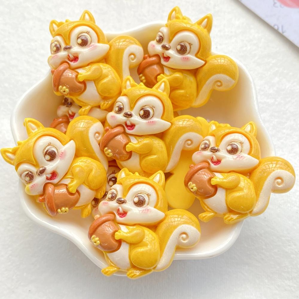 10Pcs New Cute Cartoon Squirrel, Pinecone, Wheat Series Flat Back Resin Cabochons Scrapbooking DIY Jewelry Craft Decoration