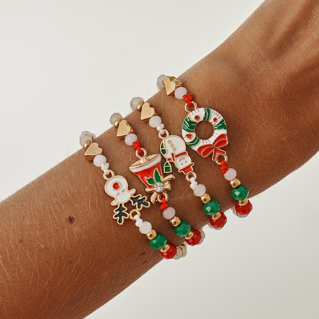 Christmas Beaded Elk Adjustable Bracelet, Cartoon Drip Santa Holiday Ornament