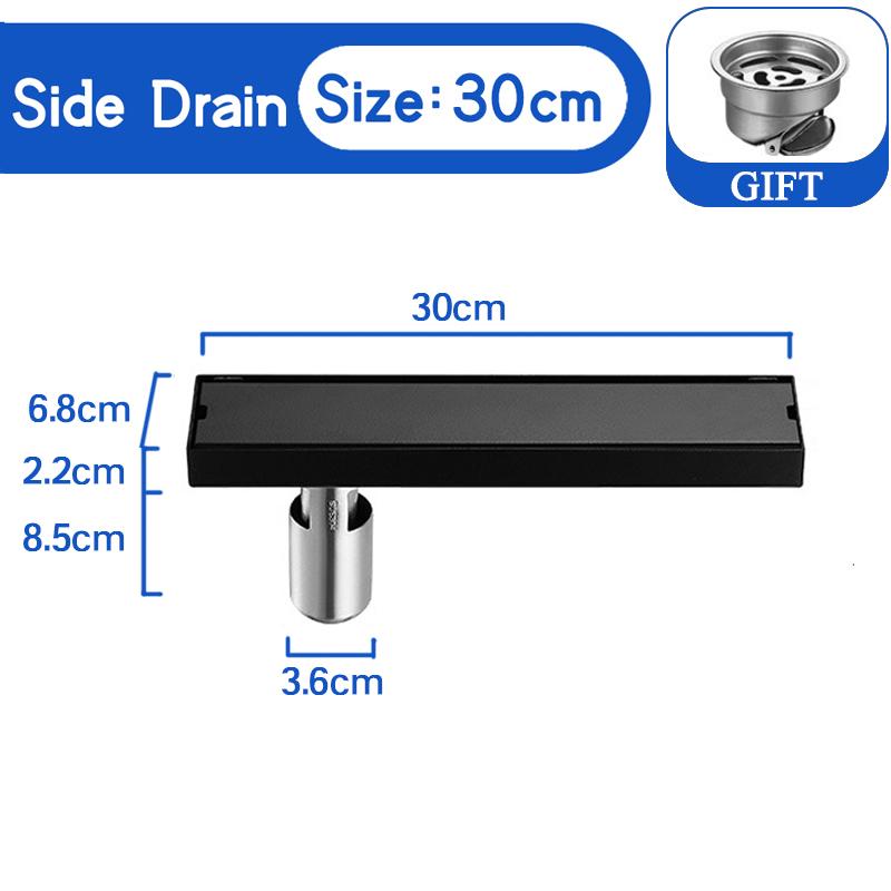 Invisible Floor Drain Black 304 Stainless Steel Anti-odor Bath Shower Long Linear Drainage Tile Insert Side Floor Drains Cover