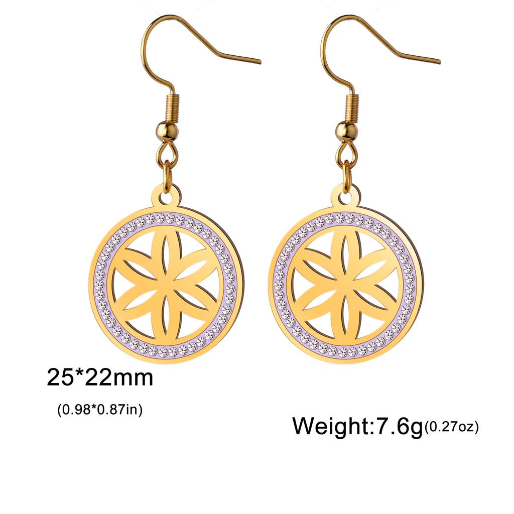 Seed of Life Chakra Flower Dangle Earrings Stainless Steel Gold Clear Zircon Round Earring Sacred Geometry Jewelry