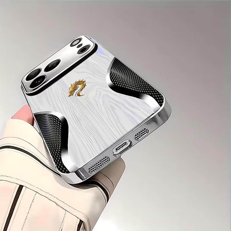 Golden Dragon Crest Electroplated Silver Phone Case For iPhone 16 17 15 14 13 12 11 Pro Max Plus 16E 17Air XR 7 8 XS Back Cover