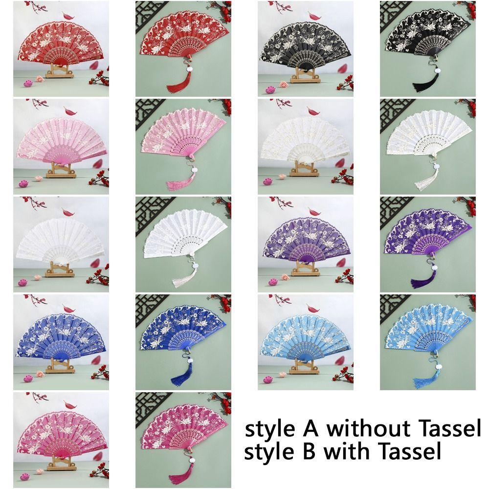 Vintage Style Folding Fan with Tassel Dance Fan Multipurpose Handheld Fan  Wedding Party
