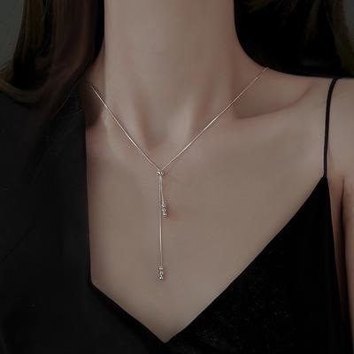 Simple Wind Round Bead Fringed Necklace Female Collarbone Chain Cold Wind Gift Adjustable Choke Neck Chain Female